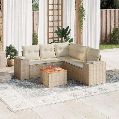 Set canapele de grădină cu perne, 6 piese, bej, poliratan GartenMobel Dekor