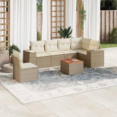 Set canapele de grădină, 7 piese, cu perne, bej, poliratan GartenMobel Dekor