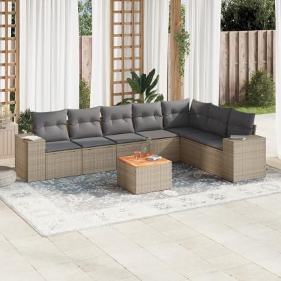 Set canapele de grădină, 8 piese, cu perne, bej, poliratan GartenMobel Dekor
