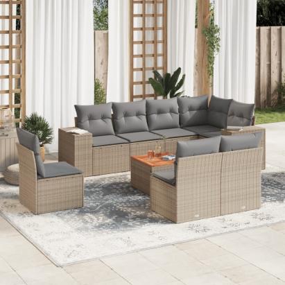 Set canapele de grădină, 9 piese, cu perne, bej, poliratan GartenMobel Dekor