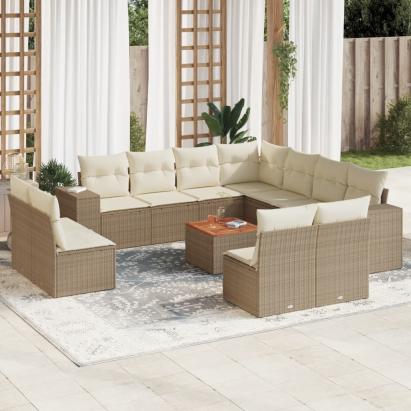Set canapele de grădină cu perne, 12 piese, bej, poliratan GartenMobel Dekor