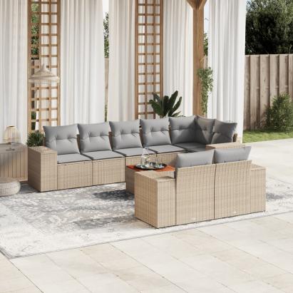 Set canapele de grădină, 9 piese, cu perne, bej, poliratan GartenMobel Dekor