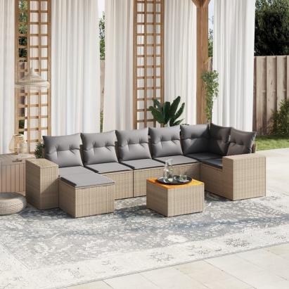 Set canapele de grădină, 8 piese, cu perne, bej, poliratan GartenMobel Dekor