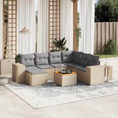 Set canapele de grădină, 8 piese, cu perne, bej, poliratan GartenMobel Dekor