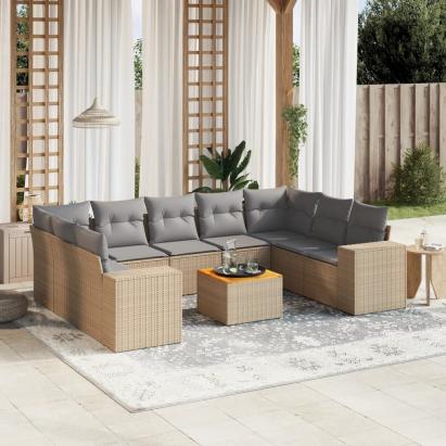 Set canapele de grădină cu perne, 10 piese, bej, poliratan GartenMobel Dekor