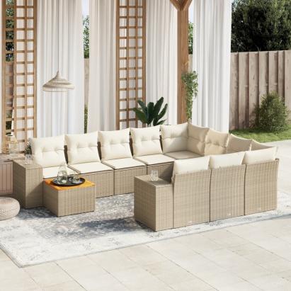 Set canapele de grădină cu perne, 11 piese, bej, poliratan GartenMobel Dekor