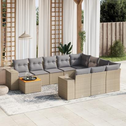 Set canapele de grădină cu perne, 11 piese, bej, poliratan GartenMobel Dekor