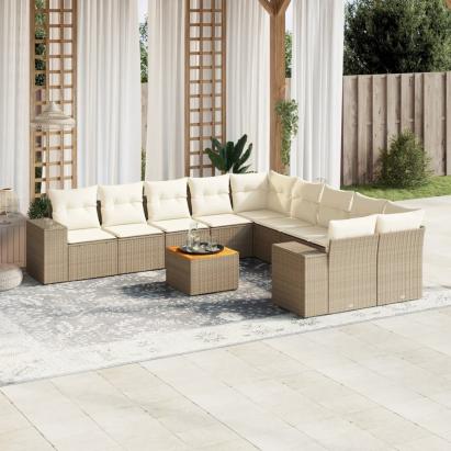 Set canapele de grădină cu perne, 11 piese, bej, poliratan GartenMobel Dekor