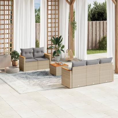 Set canapele de grădină, 6 piese, cu perne, bej, poliratan GartenMobel Dekor