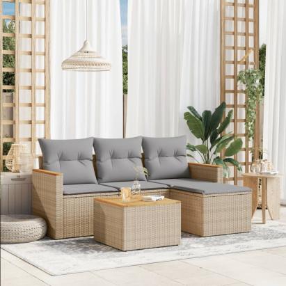 Set canapele de grădină, 5 piese, cu perne, bej, poliratan GartenMobel Dekor