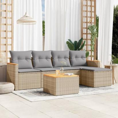 Set canapele de grădină, 6 piese, cu perne, bej, poliratan GartenMobel Dekor