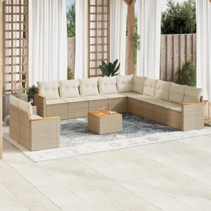 Set canapele de grădină cu perne, 12 piese, bej, poliratan GartenMobel Dekor