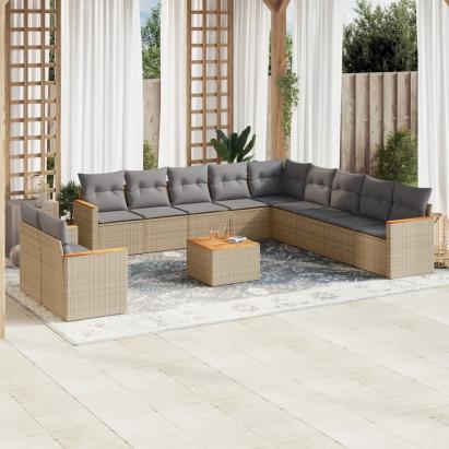 Set canapele de grădină, 12 piese, cu perne, bej, poliratan GartenMobel Dekor
