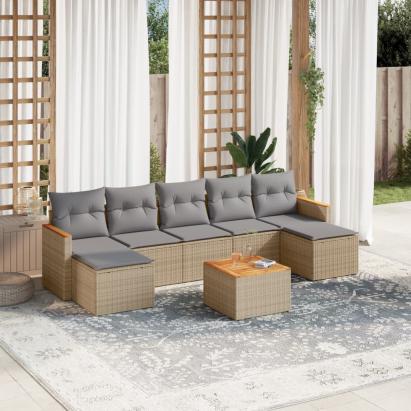 Set canapele de grădină, 8 piese, cu perne, bej, poliratan GartenMobel Dekor