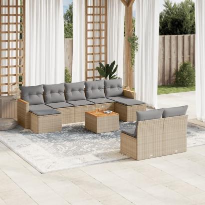 Set canapele de grădină, 10 piese, cu perne, bej, poliratan GartenMobel Dekor