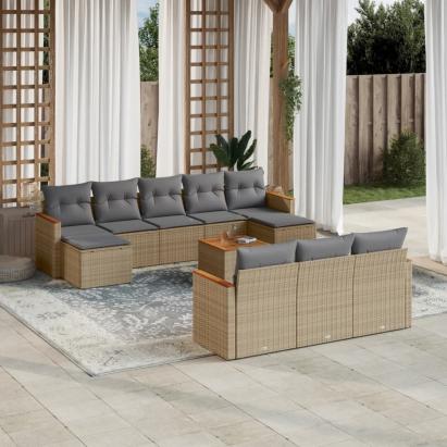 Set canapele de grădină, 11 piese, cu perne, bej, poliratan GartenMobel Dekor