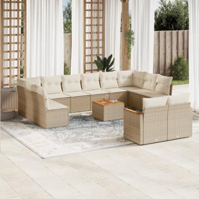 Set canapele de grădină, 13 piese, cu perne, bej, poliratan GartenMobel Dekor