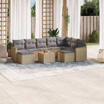 Set canapele de grădină, 10 piese, cu perne, bej, poliratan GartenMobel Dekor