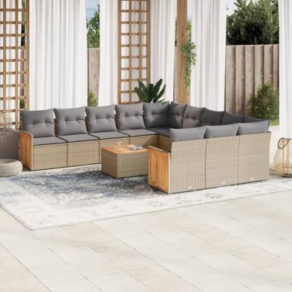 Set canapele de grădină, 13 piese, cu perne, bej, poliratan GartenMobel Dekor
