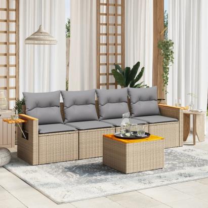 Set canapele de grădină cu perne, 5 piese, bej, poliratan GartenMobel Dekor