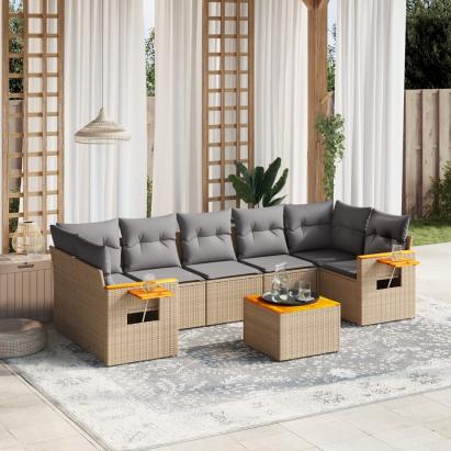 Set canapele de grădină, 8 piese, cu perne, bej, poliratan GartenMobel Dekor