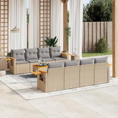 Set canapele de grădină, 9 piese, cu perne, bej, poliratan GartenMobel Dekor