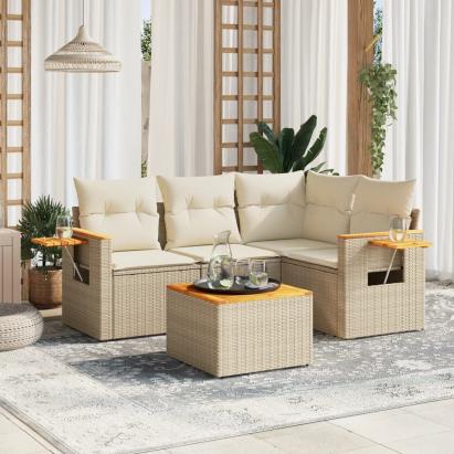 Set canapele de grădină cu perne, 5 piese, bej, poliratan GartenMobel Dekor