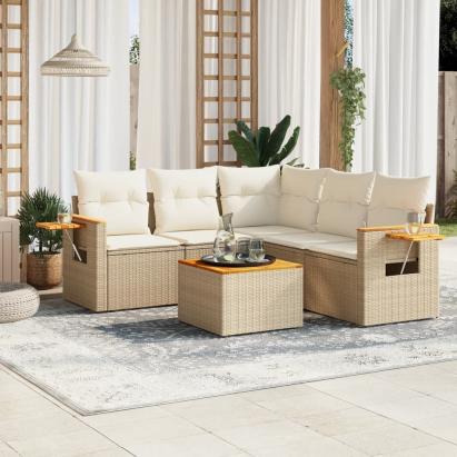 Set canapele de grădină cu perne, 6 piese, bej, poliratan GartenMobel Dekor