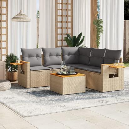 Set canapele de grădină cu perne, 6 piese, bej, poliratan GartenMobel Dekor