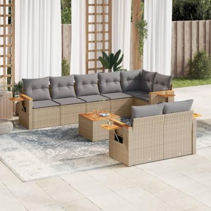 Set canapele de grădină, 9 piese, cu perne, bej, poliratan GartenMobel Dekor