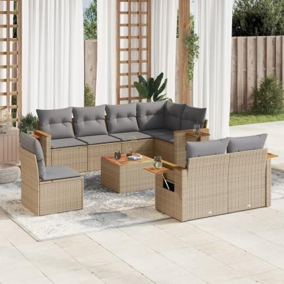Set canapele de grădină, 9 piese, cu perne, bej, poliratan GartenMobel Dekor