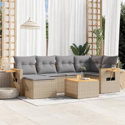 Set canapele de grădină, 7 piese, cu perne, bej, poliratan GartenMobel Dekor