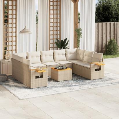 Set canapele de grădină cu perne, 10 piese, bej, poliratan GartenMobel Dekor