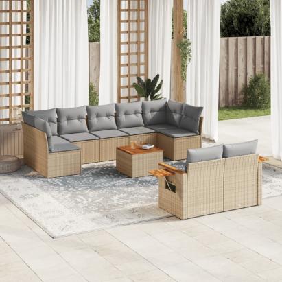 Set canapele de grădină cu perne, 10 piese, bej, poliratan GartenMobel Dekor