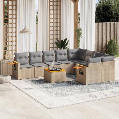 Set canapele de grădină cu perne, 10 piese, bej, poliratan GartenMobel Dekor
