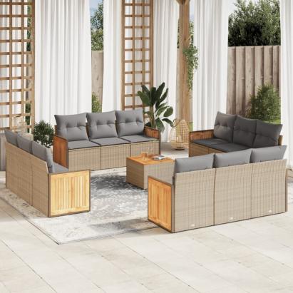 Set canapele de grădină, 13 piese, cu perne, bej, poliratan GartenMobel Dekor