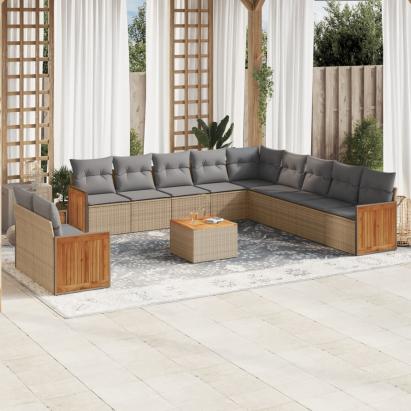 Set canapele de grădină cu perne, 12 piese, bej, poliratan GartenMobel Dekor