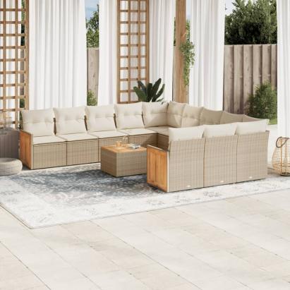 Set canapele de grădină cu perne, 12 piese, bej, poliratan GartenMobel Dekor