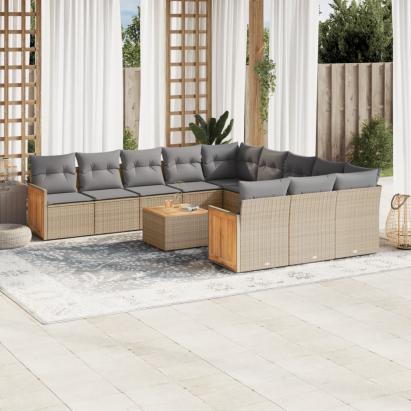 Set canapele de grădină cu perne, 12 piese, bej, poliratan GartenMobel Dekor