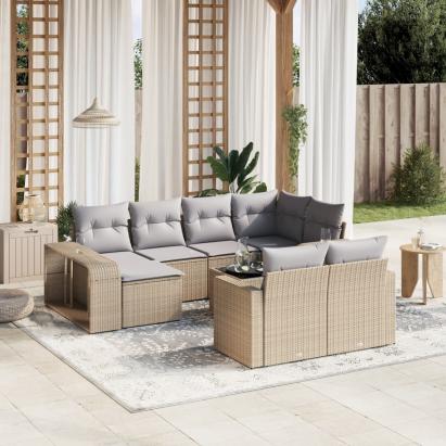 Set canapele de grădină cu perne, 11 piese, bej, poliratan GartenMobel Dekor