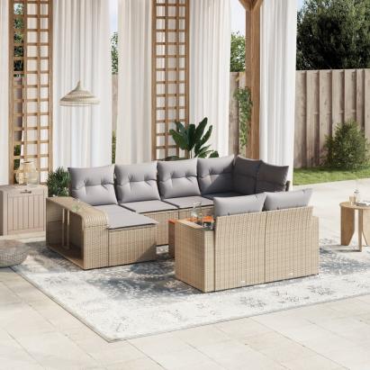 Set canapele de grădină cu perne, 11 piese, bej, poliratan GartenMobel Dekor