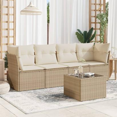 Set canapele de grădină cu perne, 5 piese, bej, poliratan GartenMobel Dekor