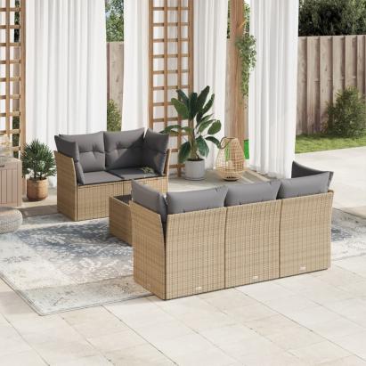 Set canapele de grădină cu perne, 6 piese, bej, poliratan GartenMobel Dekor