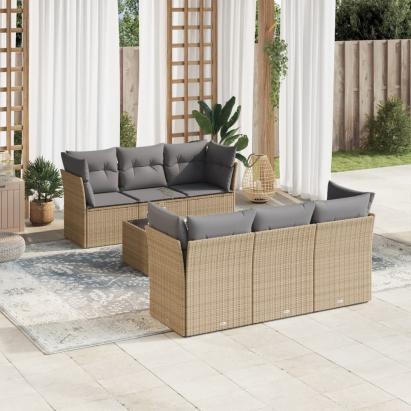 Set canapele de grădină, 7 piese, cu perne, bej, poliratan GartenMobel Dekor