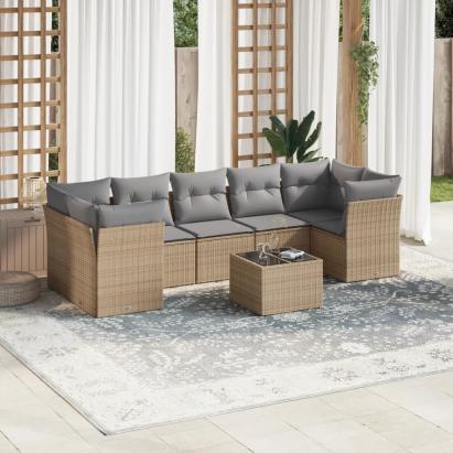 Set canapele de grădină, 8 piese, cu perne, bej, poliratan GartenMobel Dekor
