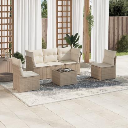Set canapele de grădină cu perne, 6 piese, bej, poliratan GartenMobel Dekor