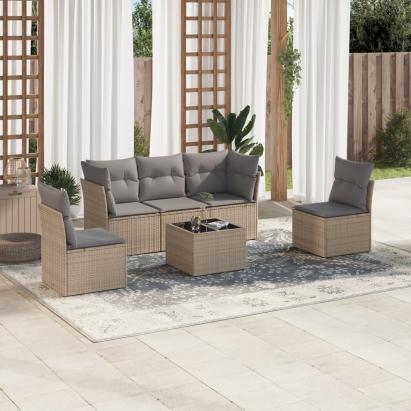 Set canapele de grădină cu perne, 6 piese, bej, poliratan GartenMobel Dekor