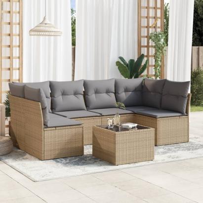 Set canapele de grădină, 7 piese, cu perne, bej, poliratan GartenMobel Dekor