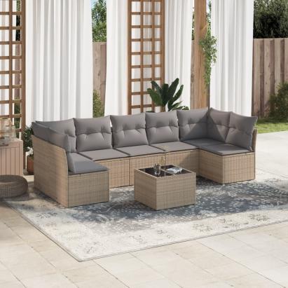 Set canapele de grădină, 8 piese, cu perne, bej, poliratan GartenMobel Dekor
