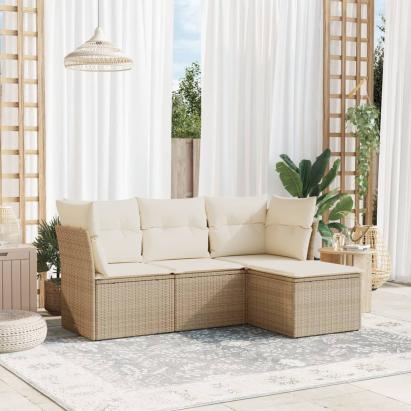 Set canapele de grădină, 4 piese, cu perne, bej, poliratan GartenMobel Dekor